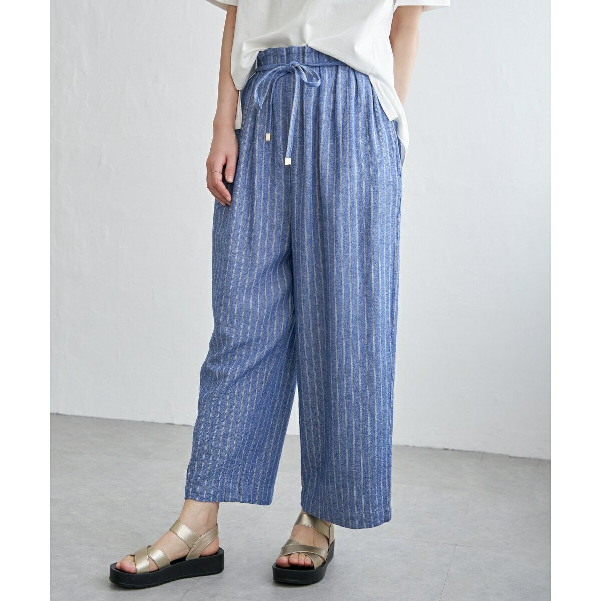 麻混ベルト付きワイドパンツ/イッカ(ikka)