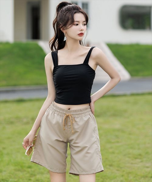 レディース水着 長袖ラッシュガード+ハーフパンツ+ビスチェ風ハイウエスト上下タンキニ 4点セット／テディショップ（TeddyShop）