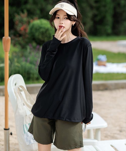 レディース水着 長袖ラッシュガード+ハーフパンツ+ビスチェ風ハイウエスト上下タンキニ 4点セット／テディショップ（TeddyShop）