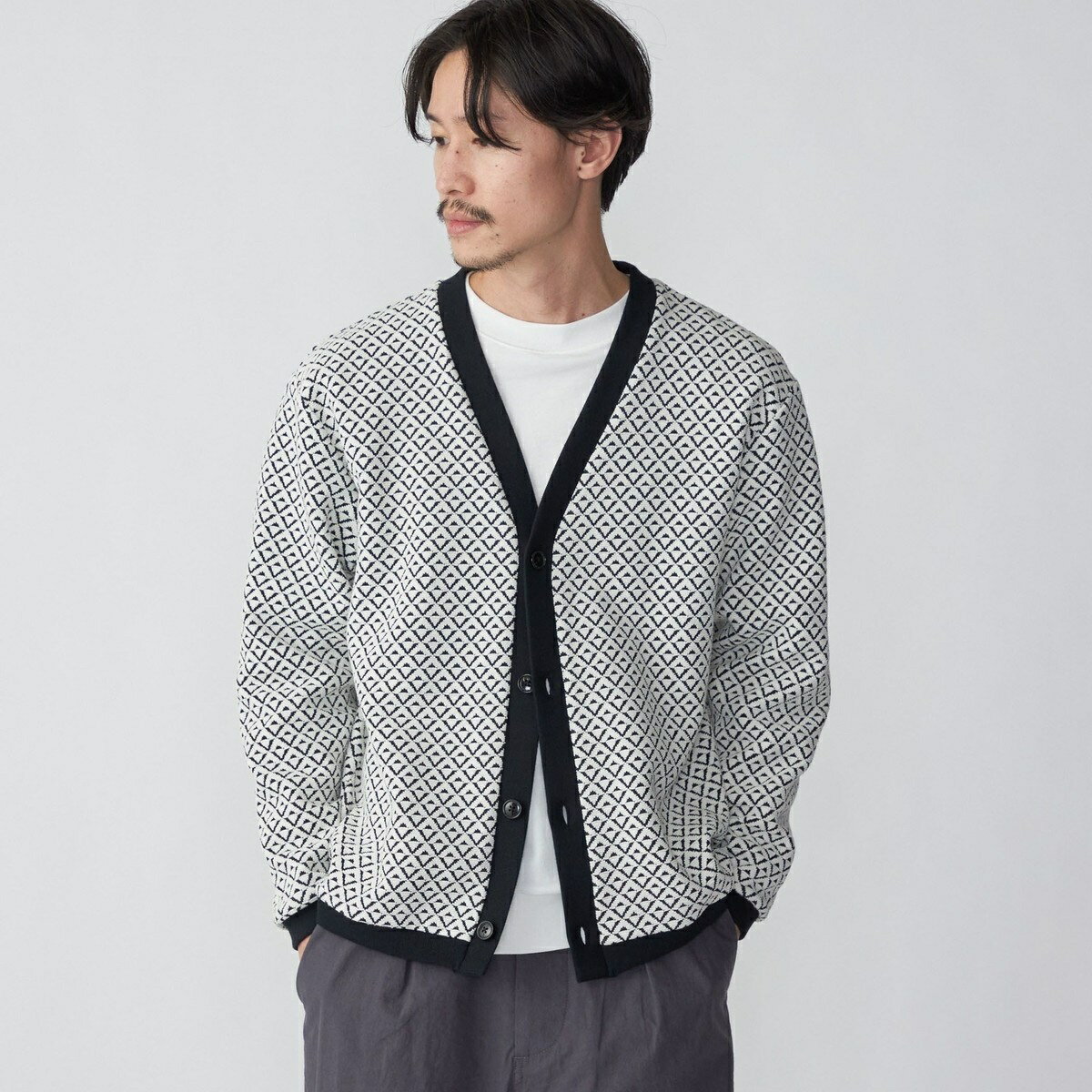 SHIPS: ジャカード 小紋柄 Vネック カーディガン／シップス（SHIPS）