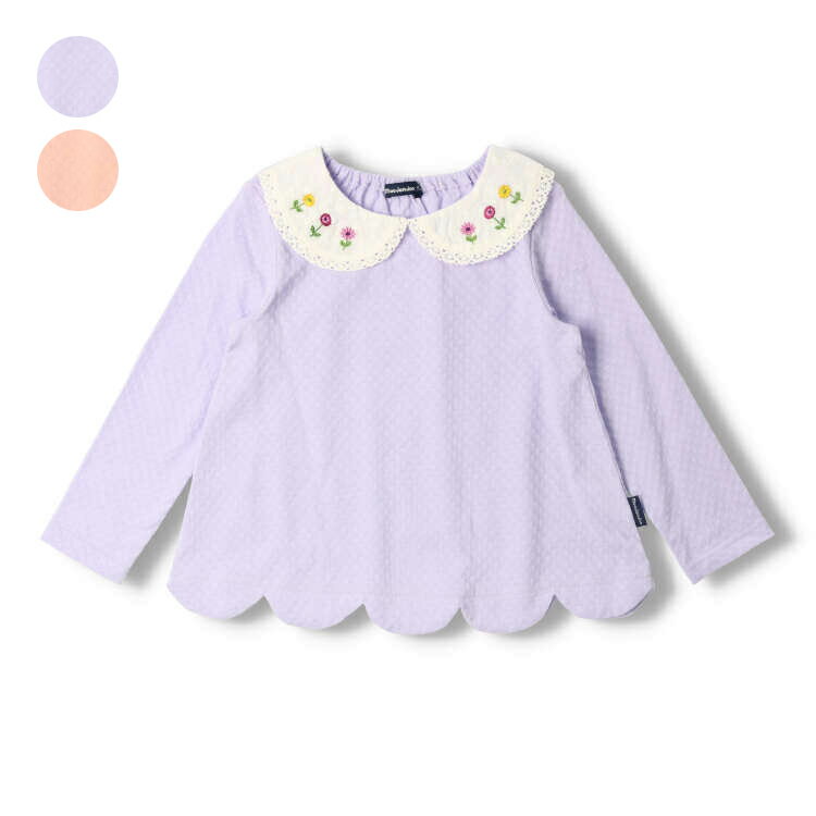 お花刺繍衿付長袖Tシャツ／ムージョンジョン（moujonjon）