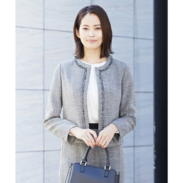 【セットアップ対応/洗える】ノーカラーツイードジャケット(小さいサイズ)／ミッシェルクラン（MICHEL KLEIN）のサムネイル