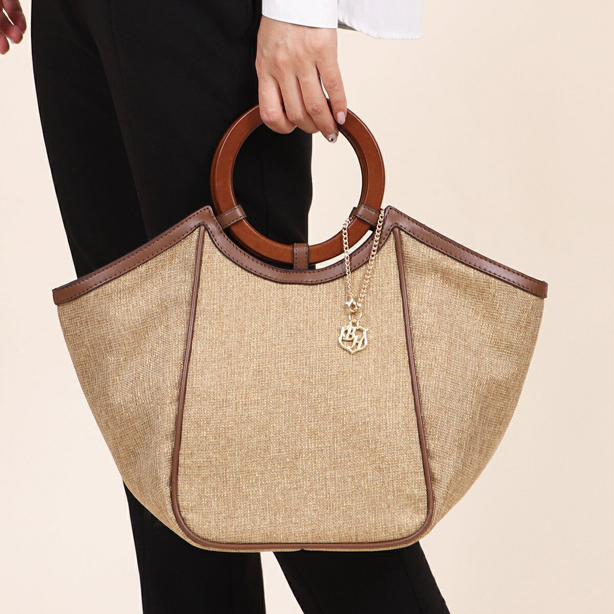 2WAY ウッド調 サークルハンドル トートバッグ／ベース（BASE）のサムネイル