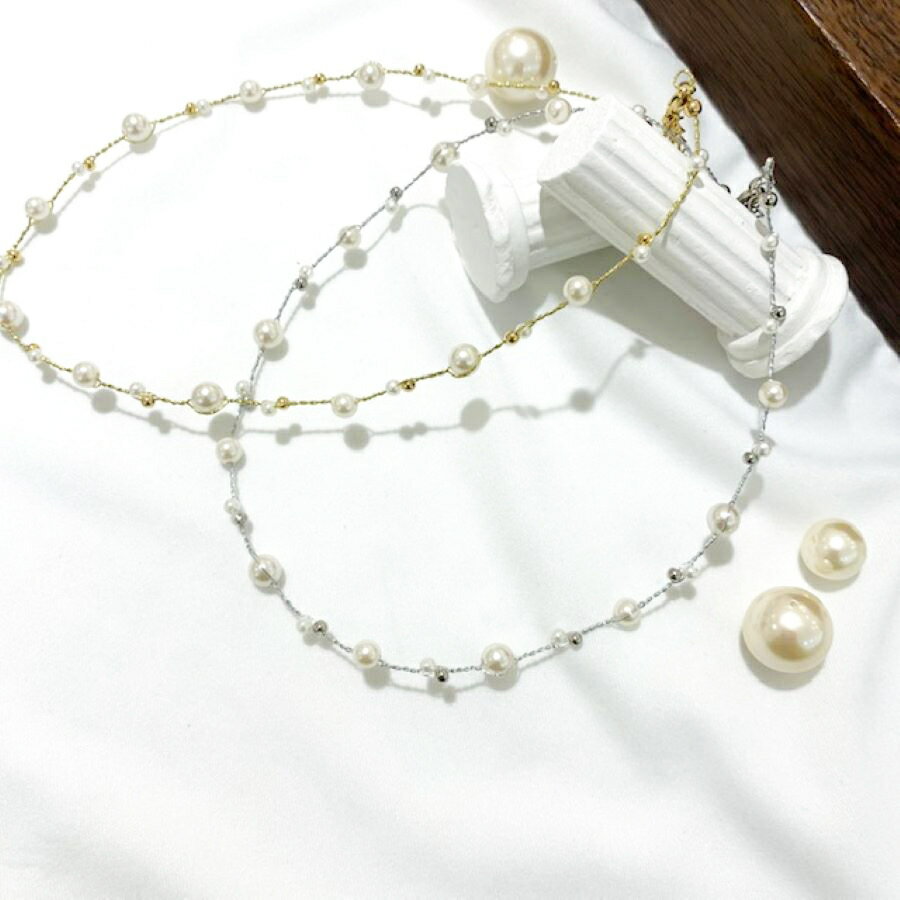 Cubic Zirconia - ワイヤー小粒パールショートネックレス／ピニーパール（Pinny Pearl）