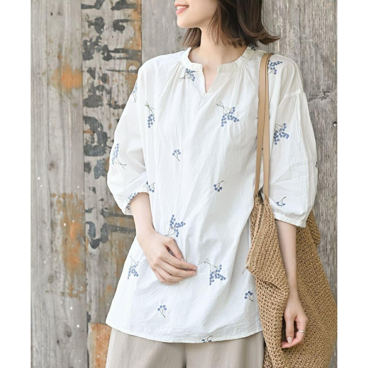 ブーケ刺繍7分袖ブラウス／アール・ピー・エス（r.p.s）