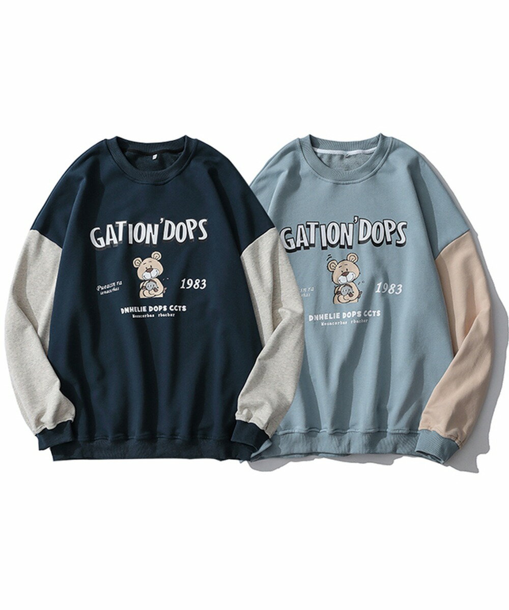 【HOOK】アンティーク風プリント袖切り替え トレーナー／フック（HOOK）