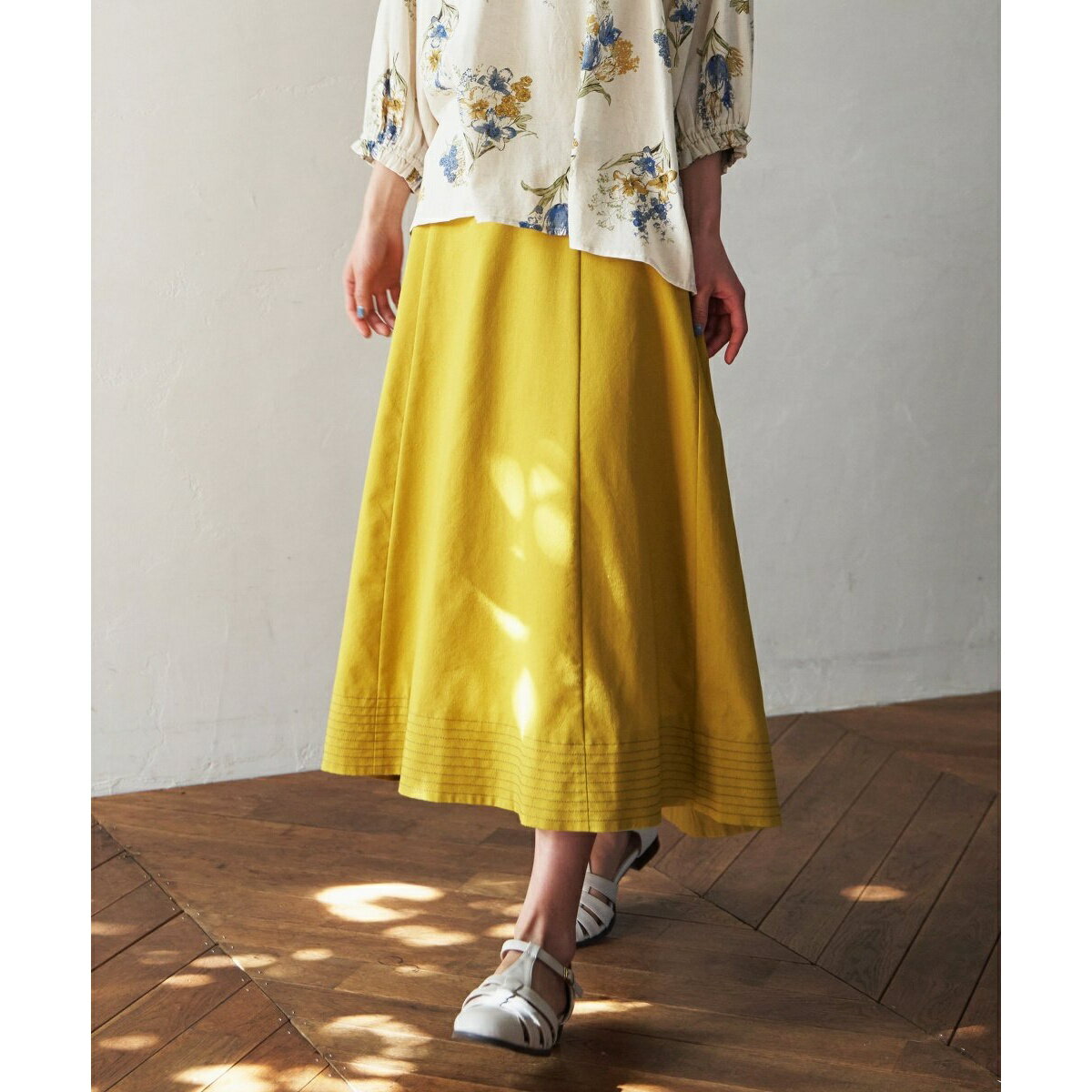 リネン混配色ステッチスカート／LBC（LBC）