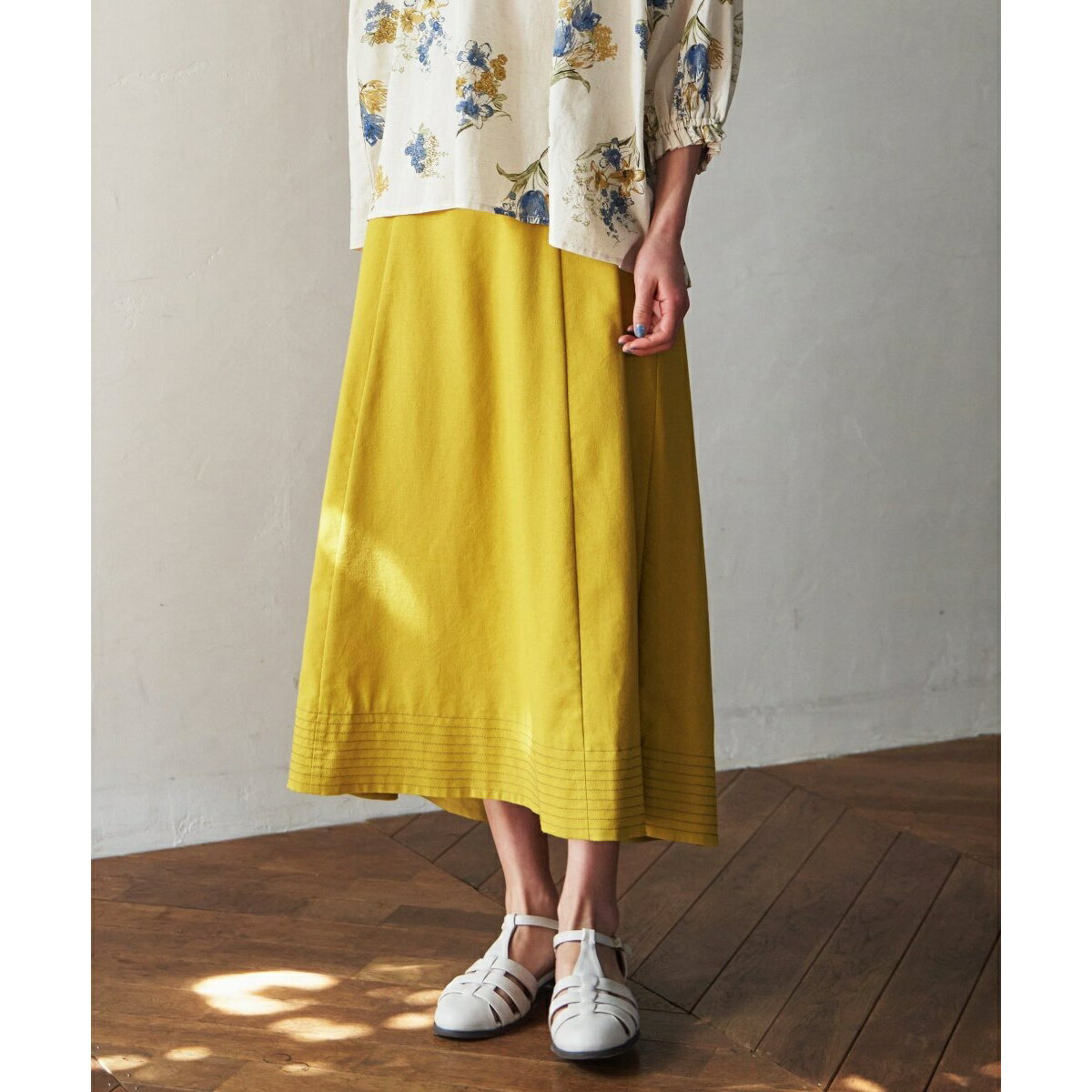 リネン混配色ステッチスカート／LBC（LBC）