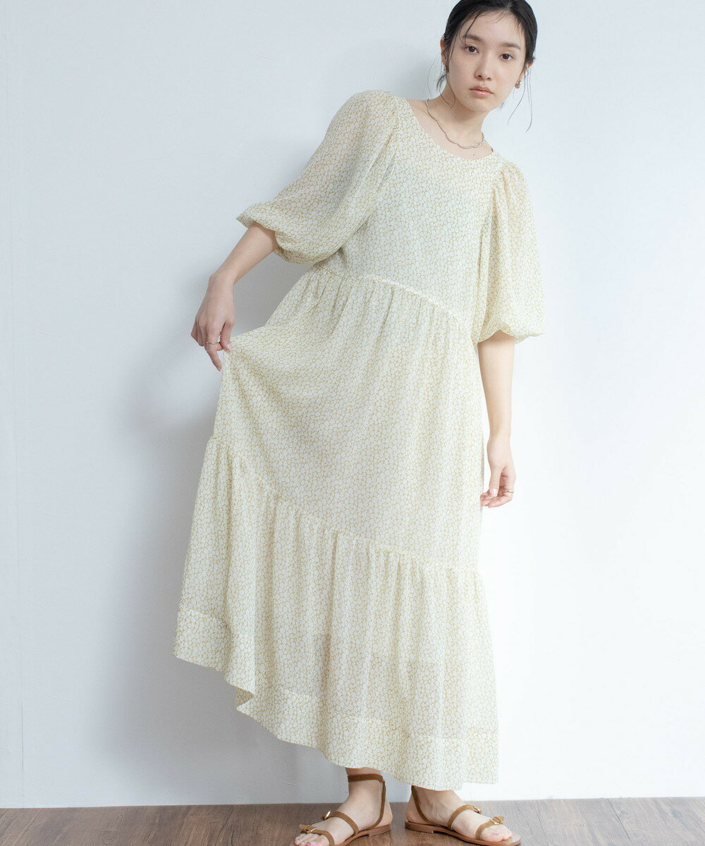 【裏地付/花柄/無地】ギャザー切替バックリボンワンピース/オードリーアンドジョンワッド(Audrey and John Wad)