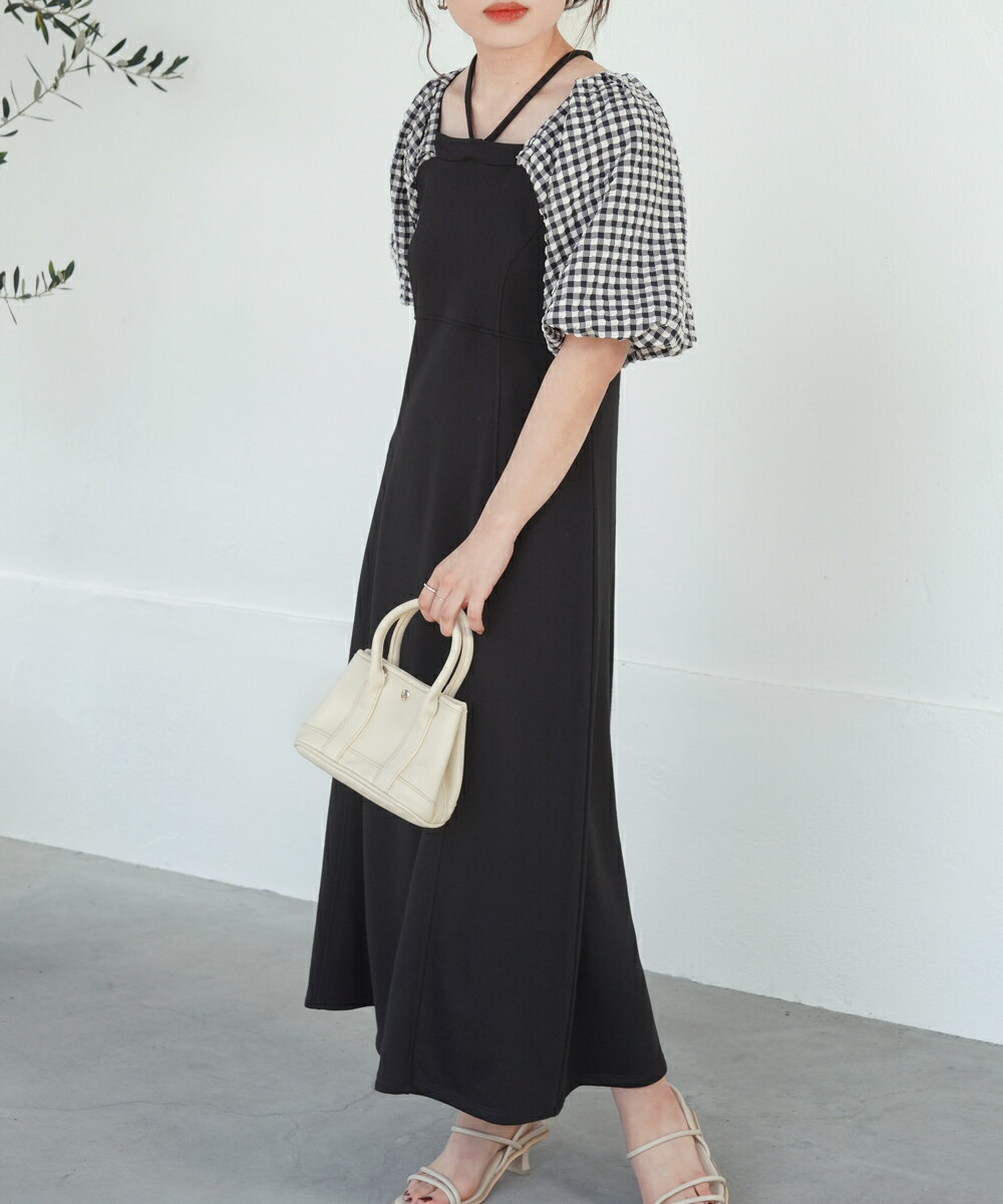 袖異素材フレアワンピース／バブ（Bab）