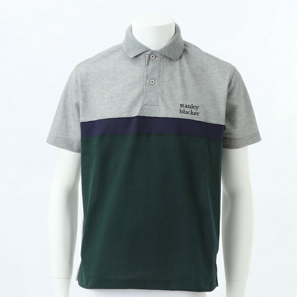 【stanley blacker】【半袖】配色切替ポロシャツ/グレー/ウォッシャブル/ストレッチ／コナカ（konaka）
