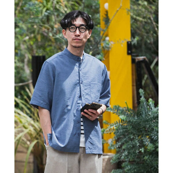 『UR TECH DRYLUXE』リネンタッチバンドカラー半袖シャツ／アイテムズ アーバンリサーチ（ITEMS URBAN RESEARCH）