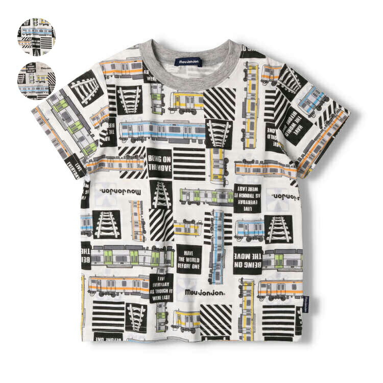 在来線電車総柄半袖Tシャツ／ムージョンジョン（moujonjon）