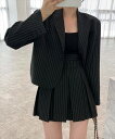レディース ストライプ柄ショート丈ジャケット+ヨーク風ミニスカートセットアップ 上下2点セット/テディショップ(TeddyShop)