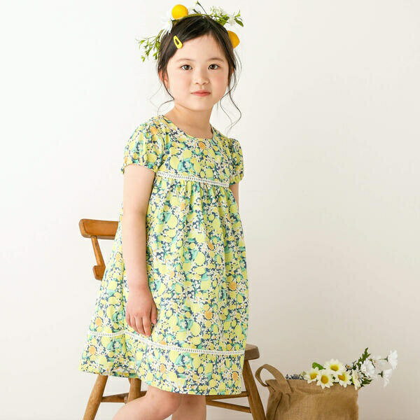 レモン柄はしごレースAラインワンピース(80~130cm)／スラップスリップ（SLAP SLIP）のサムネイル