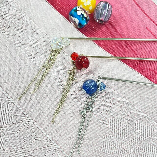 ガラス玉下がりかんざし／和小物マルシェ（Wakomono Marche）