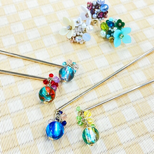 とんぼ玉ゴールドかんざし／和小物マルシェ（Wakomono Marche）