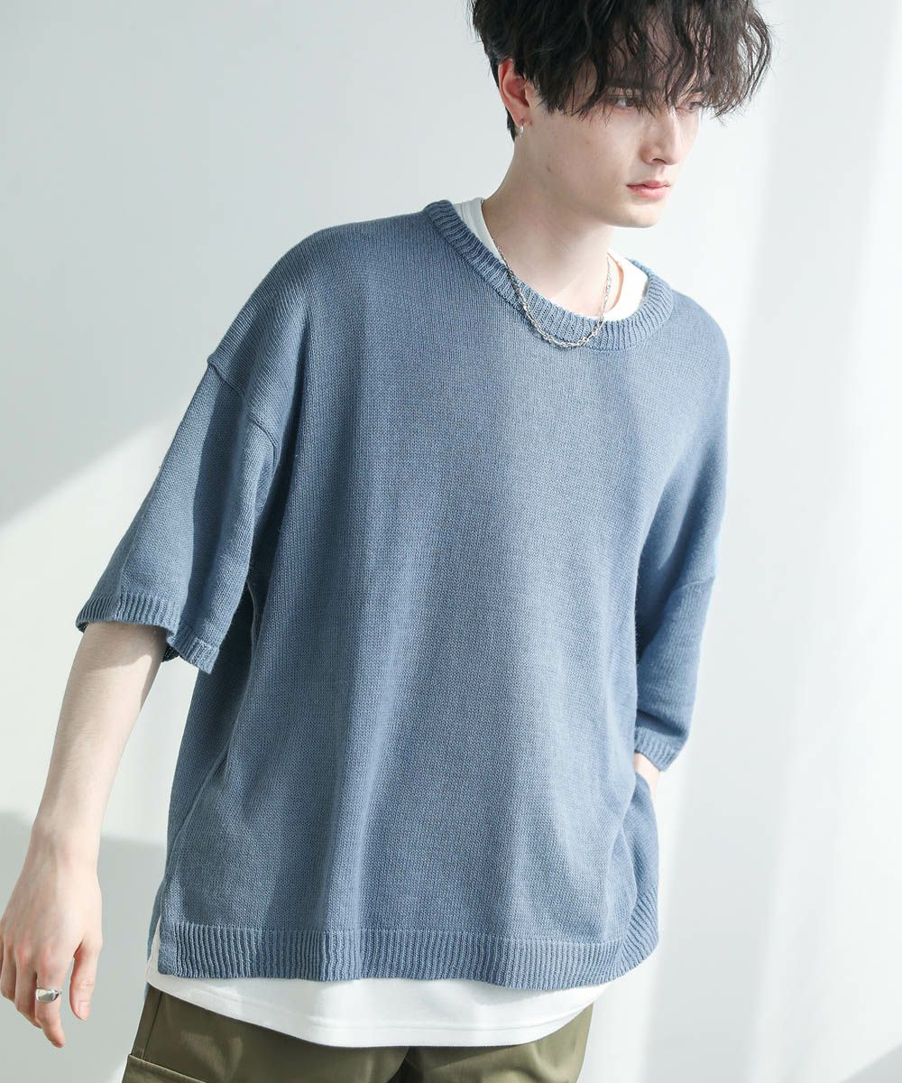 綿麻半袖クルーネックサマーニット／アストロノミー（ASTRONOMY）