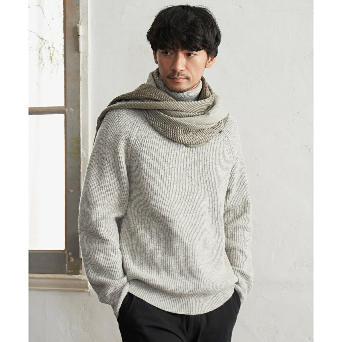 【抗菌防臭】編地切り替えワイドマフラー／イッカ（ikka）