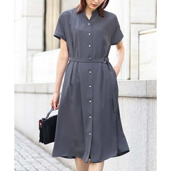 キーネックシャツワンピース/洗える／オフオン（OFUON）