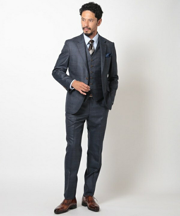 ブライトインディゴ調チェックストレッチスーツセットアップ＜同素材ベストあり＞／メンズビギ（MEN'S BIGI）