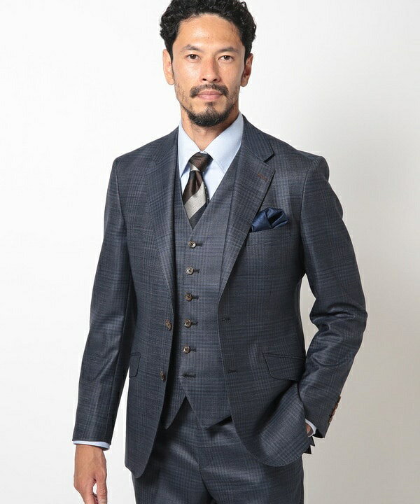 ブライトインディゴ調チェックストレッチスーツセットアップ＜同素材ベストあり＞／メンズビギ（MEN'S BIGI）