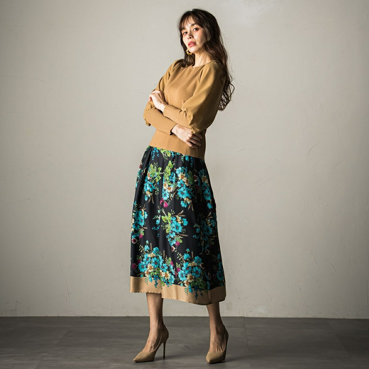 イチジクプリントスカート≪洗濯機で洗える≫／ビアッジョブルー（Viaggio blu）のサムネイル