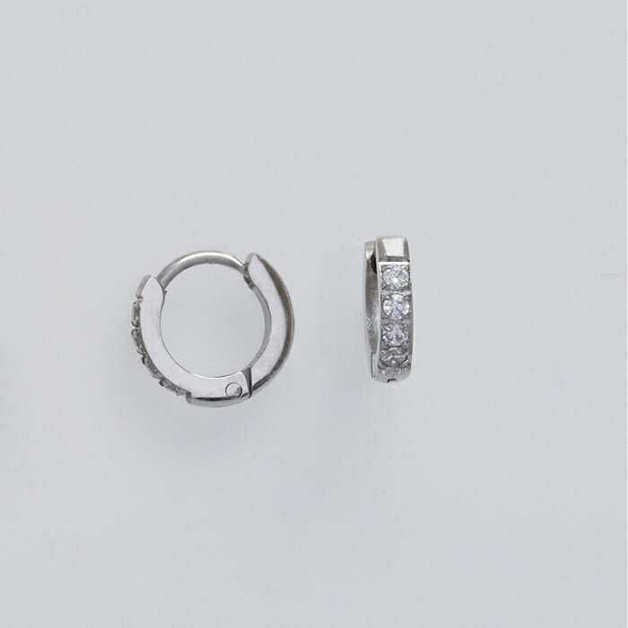 【金属アレルギー対応】ワンタッチビジューフープミニピアス シルバー/サージカルステンレス／フィービィー（Phoebe）