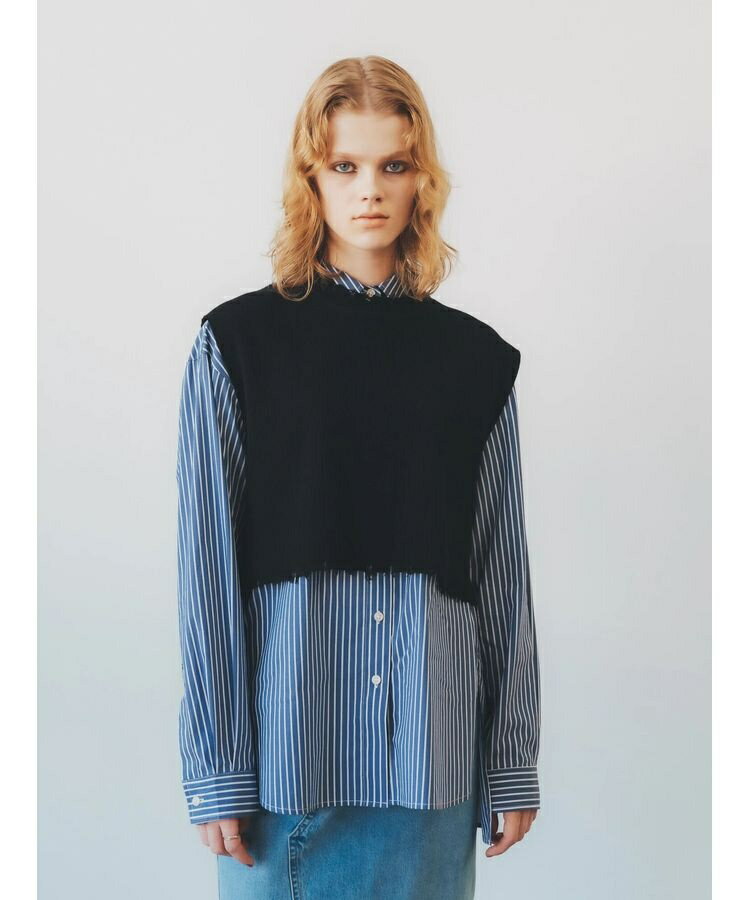 【2点SET】クラッシュベストSETストライプシャツ／イェッカ ヴェッカ（YECCA VECCA）