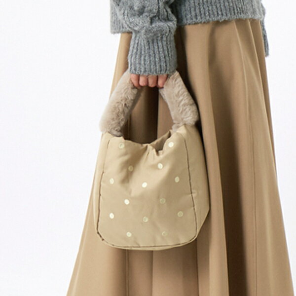 カシュカシュ cachecache / エコファーワンハンドルドット刺繍トート／カシュカシュ（cache cache）