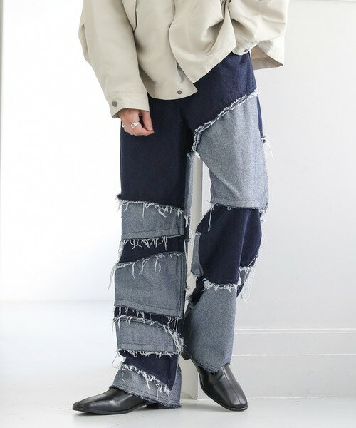 10ozデニム　フリンジ切替パンツ／アストロノミー（ASTRONOMY）