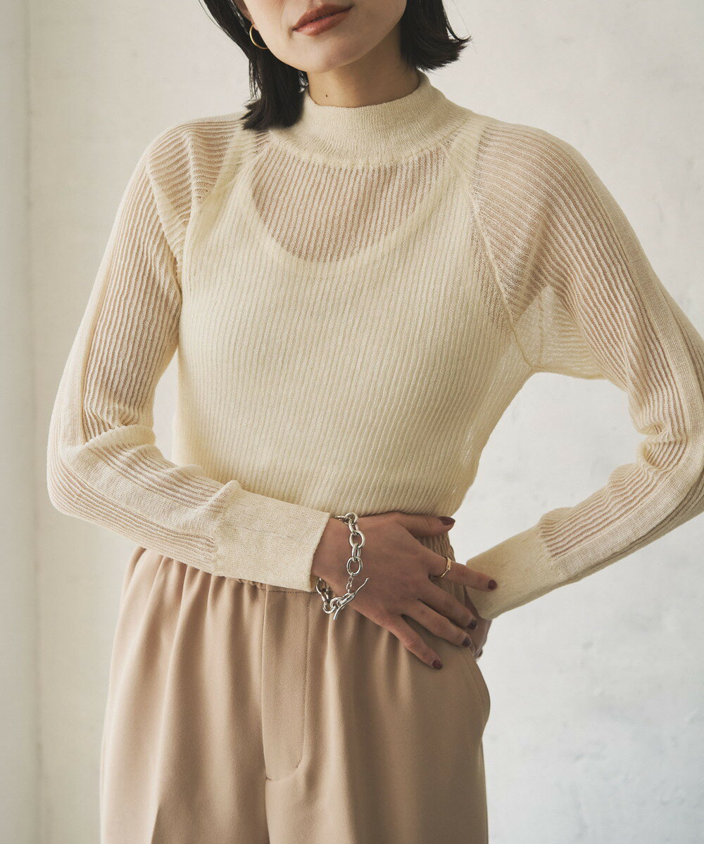 【Audrey and John Wad】ハイネック袖ラインシアーリブニット -手洗い可-／オードリーアンドジョンワッド（Audrey and John Wad）