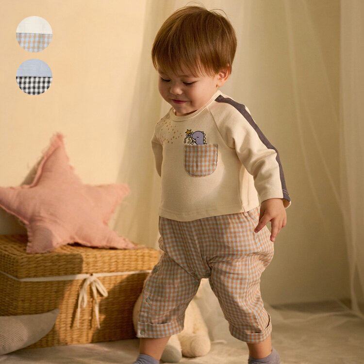 チェック切替長袖オール・ロンパース/キッズズー(kid's zoo)