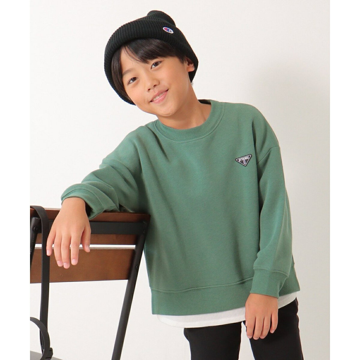 裏起毛裾レイヤードワッペントレーナー（120?160cm）／イッカ（ikka）