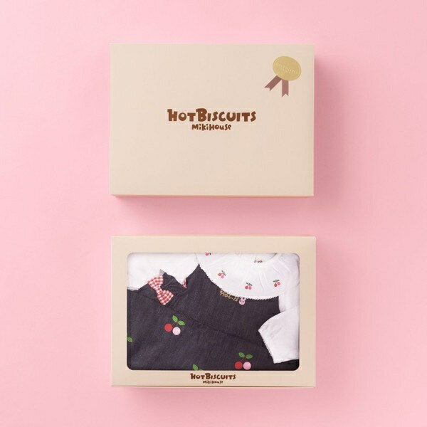 さくらんぼ刺繍 ジャンパースカート＆ブラウスセット【BOX付き】／ミキハウス ホットビスケッツ（MIKIHOUSE HOT BISCUITS）