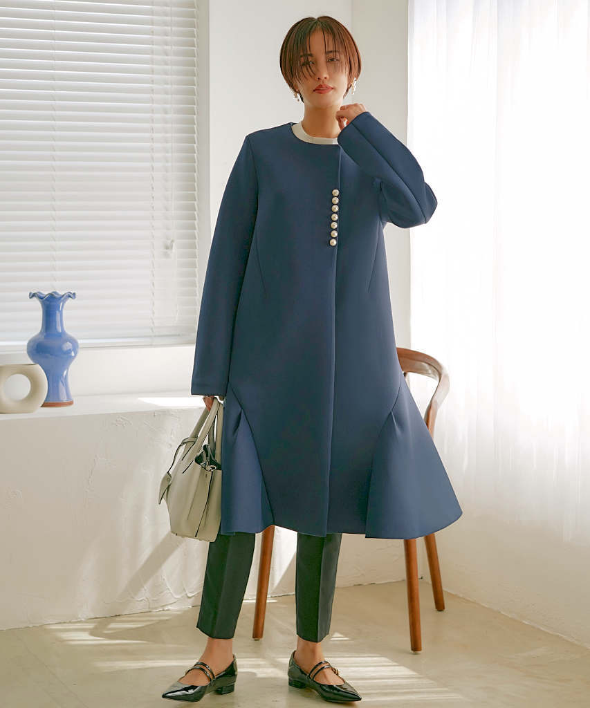 【S～LL】パールデザインダンボールニットフレアコート／ルイルエブティック（RUIRUE BOUTIQUE）のサムネイル