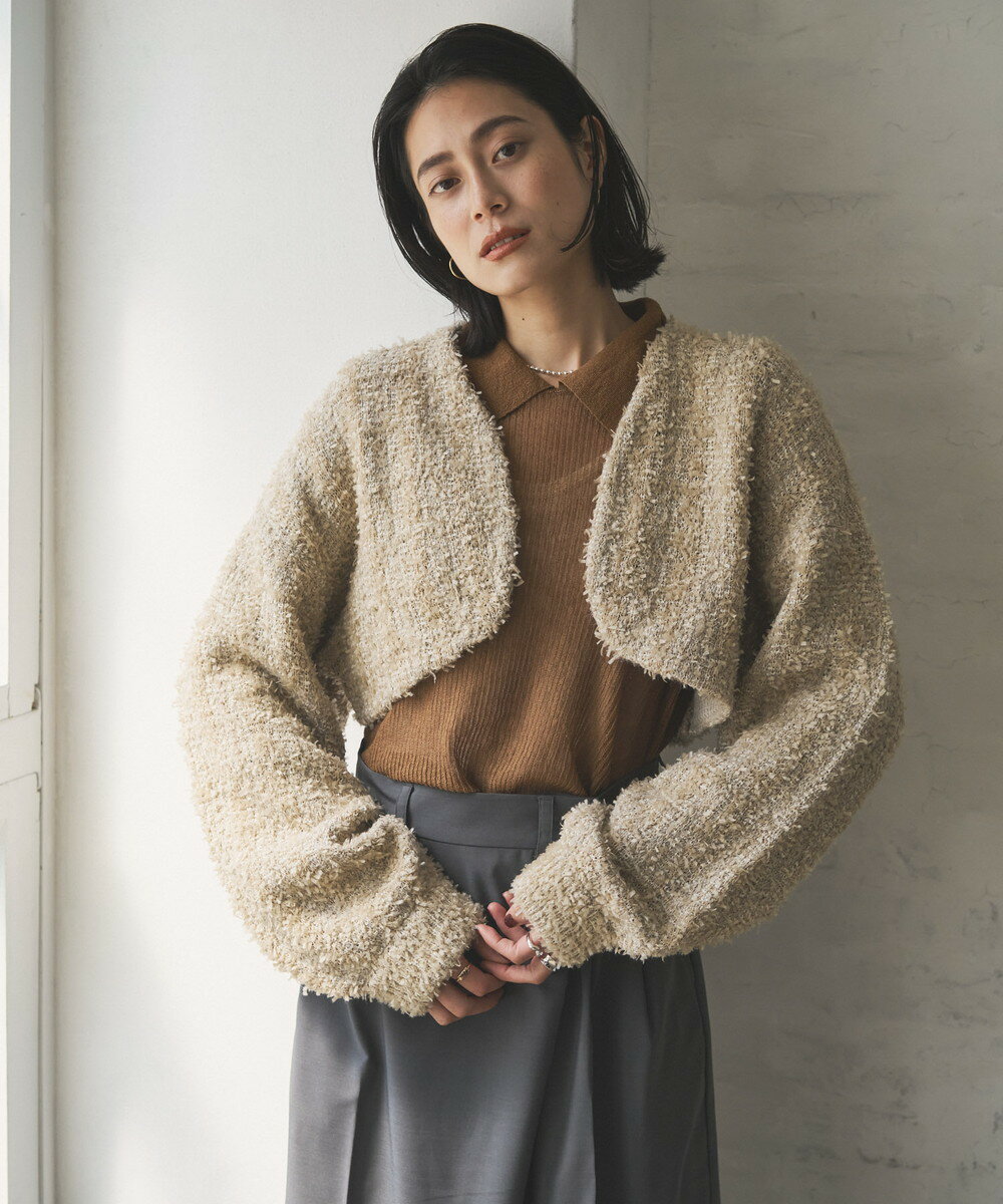 【ショート丈】ツイードチェック柄ニットボレロ／オードリーアンドジョンワッド（Audrey and John Wad）