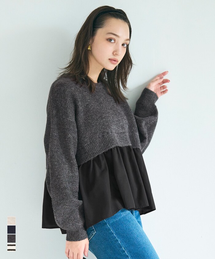 ドッキングギャザーニットトップス 全4色／コカ（coca）