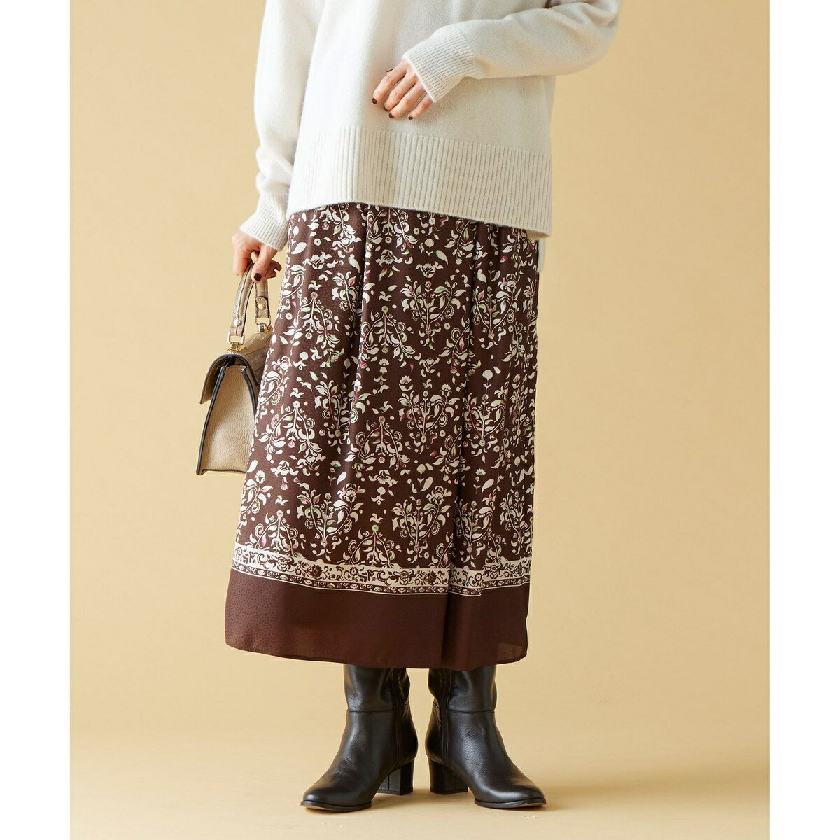 【ウエストゴム・洗える】ERICAパネルプリント スカート／自由区（JIYU-KU）