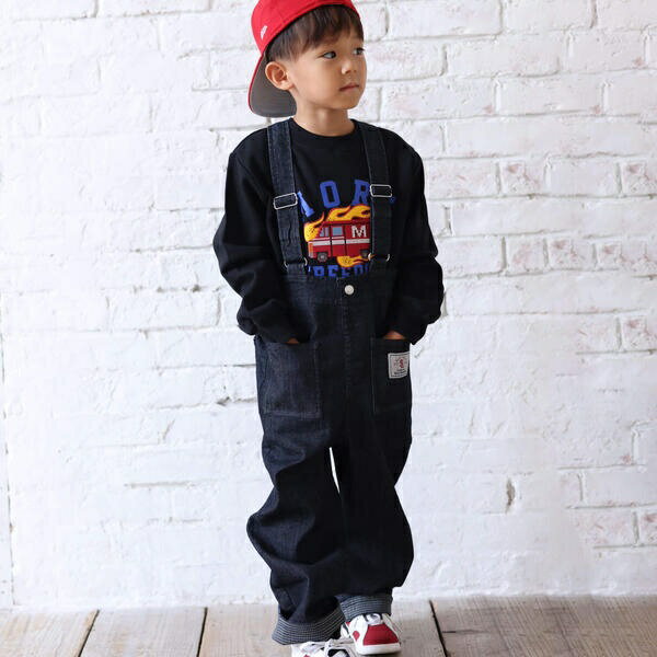 【宮城舞さん×SLAPSLIP】デニムツイルストレッチサロペット(80~120cm)/スラップスリップ(SLAP SLIP)