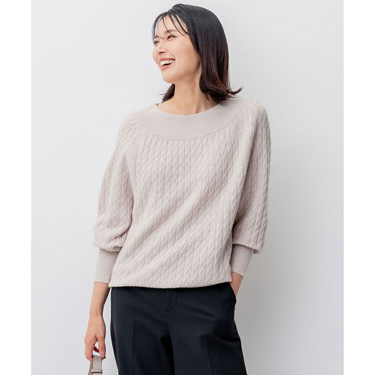 23区 ケーブルニットワンピース 44 大きいサイズ アルパカ ベージュ
