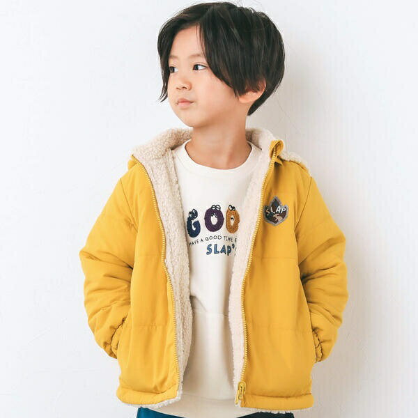 恐竜総柄無地リバーシブルボアジャケット(80~130cm)／スラップスリップ（SLAP SLIP）