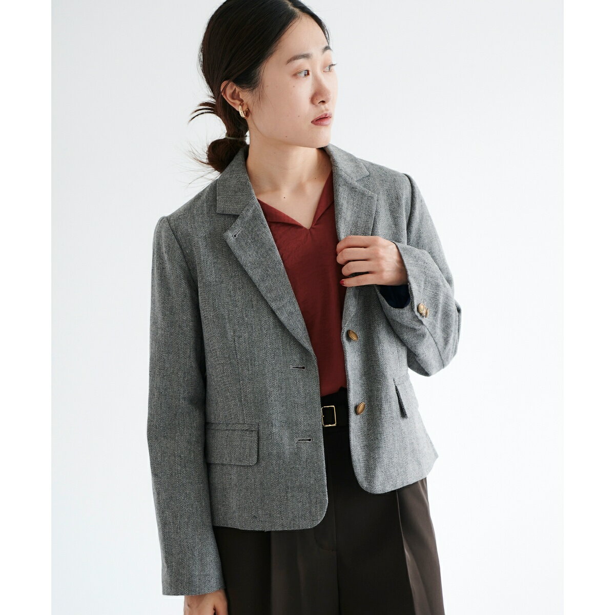 ヘリンボーン柄ショートテーラージャケット/ルクールブラン(le.coeur blanc)