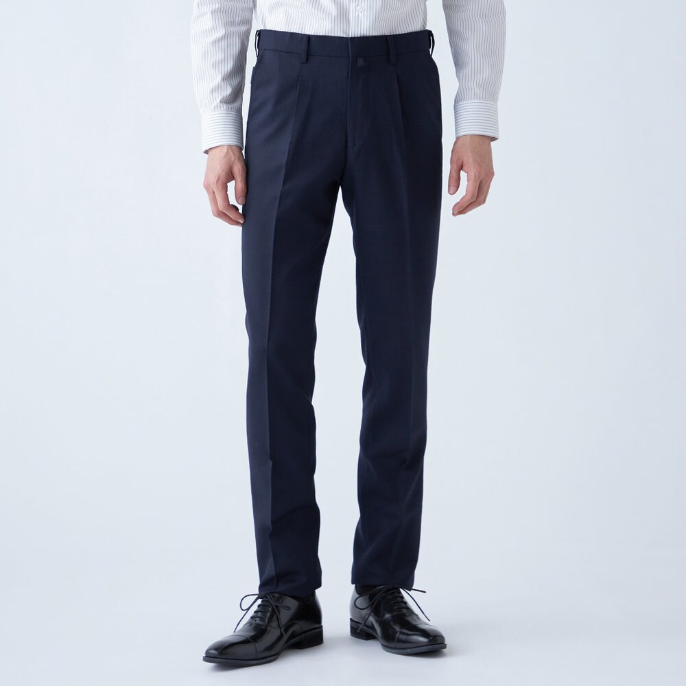 【stanley blacker】ワンタックスラックス 千鳥格子 軽量 ストレッチ 国産生地／コナカ（konaka）