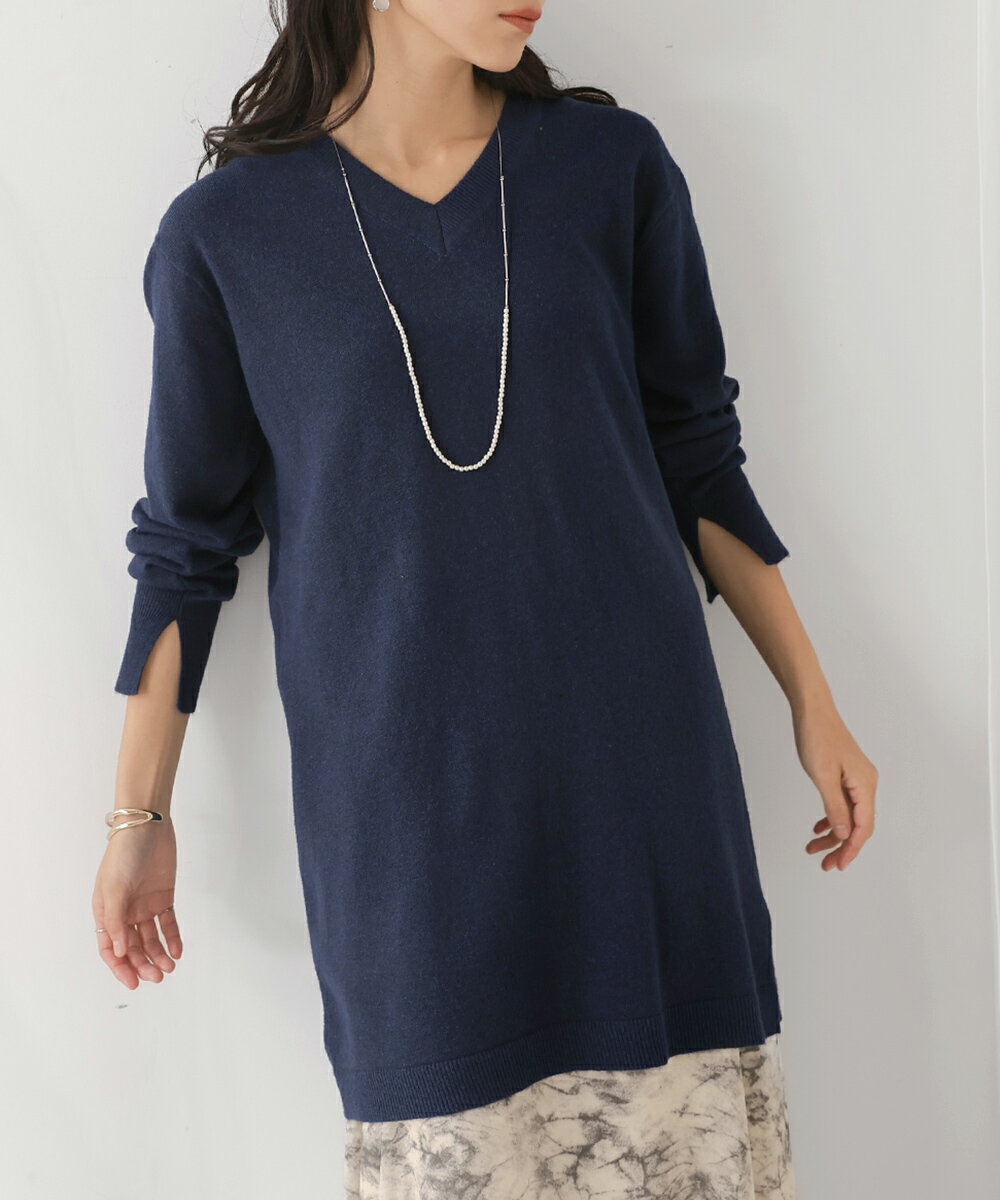 ウォッシャブルニット　Vネックチュニック／ブージュルード（Bou Jeloud）