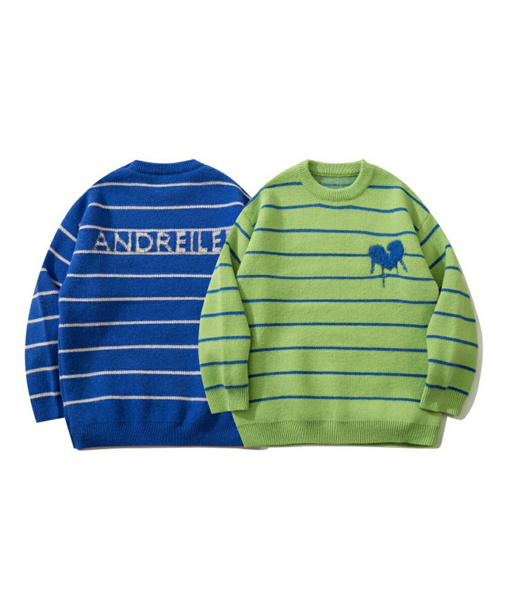 【HOOK】「溶けたハート」刺繍ボーダーニットセーター/フック(HOOK)