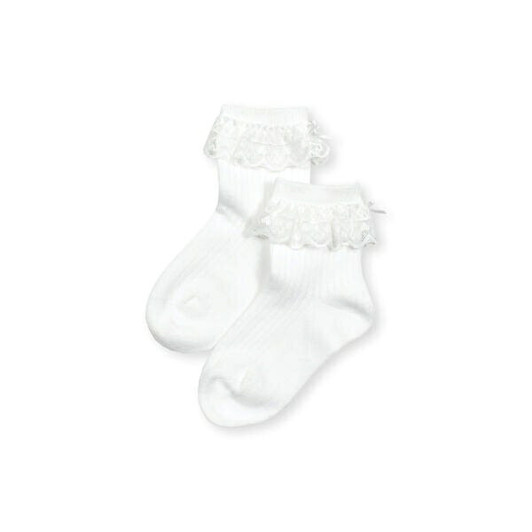 【店舗限定】ハート柄レースリボンソックス(15~24cm)／ベベ プチ ポワ ヴェール（BeBe Petits Pois Vert）
