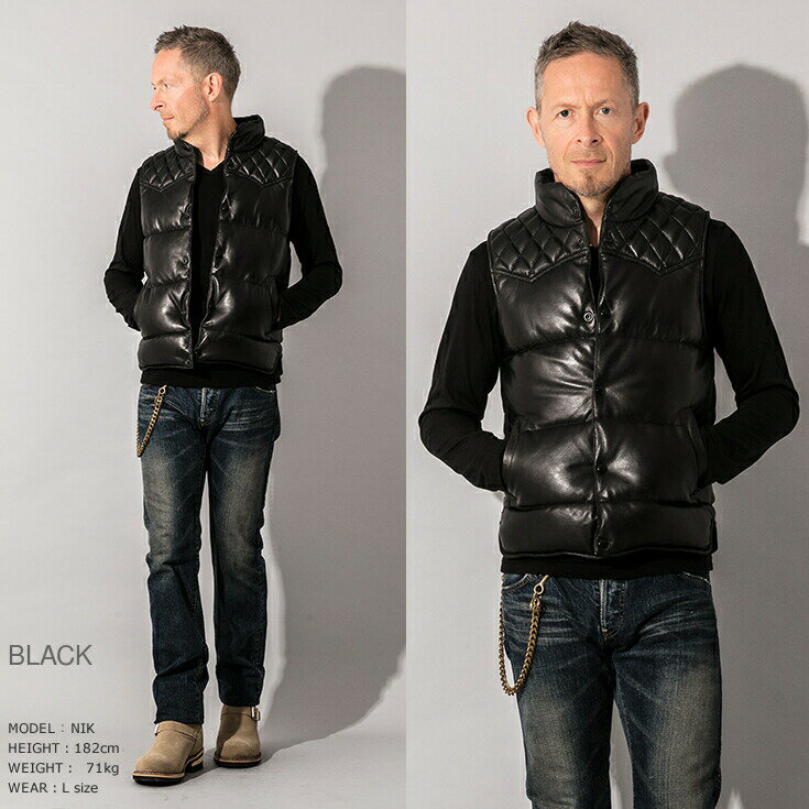 Liugoo Leathers 本革 レザーダウンベスト　ダイヤキルト メンズ VST04A／リューグー（LIUGOO）