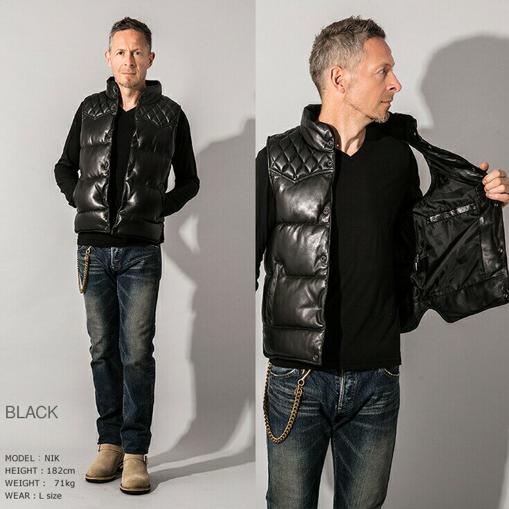 Liugoo Leathers 本革 レザーダウンベスト　ダイヤキルト メンズ VST04A／リューグー（LIUGOO）