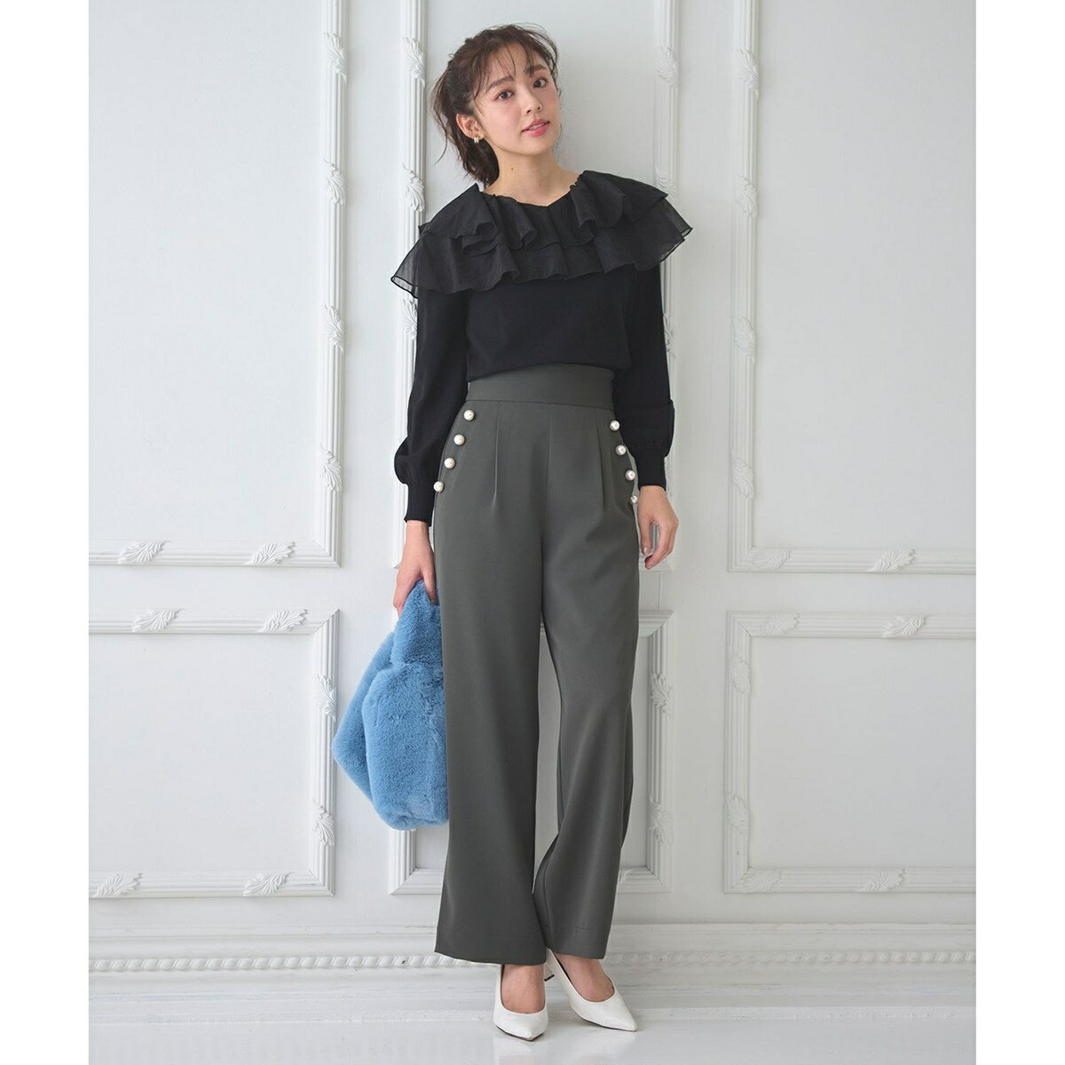 【洗える】ラッフルコンビ ニット／フェルウ（Feroux）